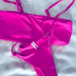 ZAFUL Neon Skew Collar High Cut Cutout Tankini Swimsuit - M